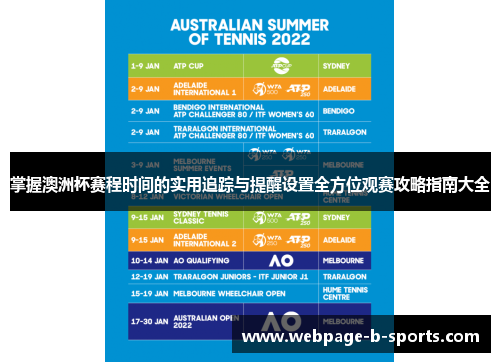 掌握澳洲杯赛程时间的实用追踪与提醒设置全方位观赛攻略指南大全