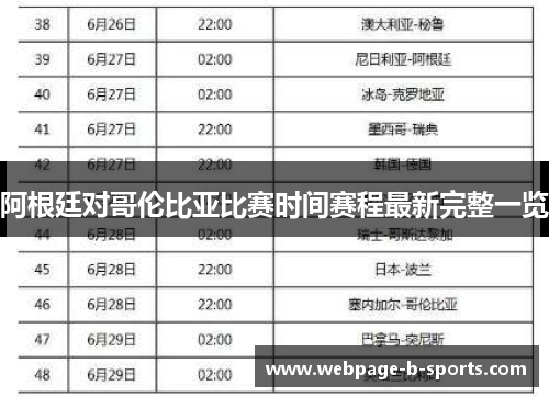 阿根廷对哥伦比亚比赛时间赛程最新完整一览